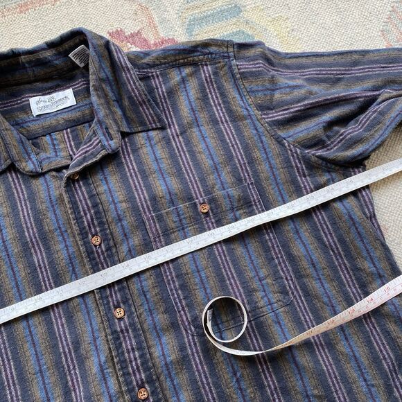 Vintage 90s Sears Flannel Shirt XL Tall Brown Stripe Blanket Cotton - Picture 5 of 7